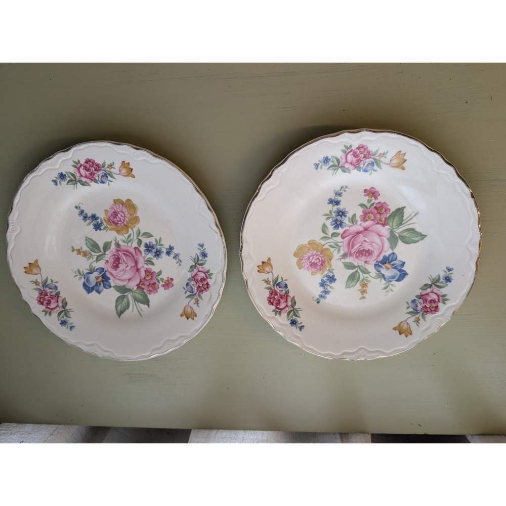 Vintage Scio Pottery Hazel Pattern Floral 7in Plate Set Of 2